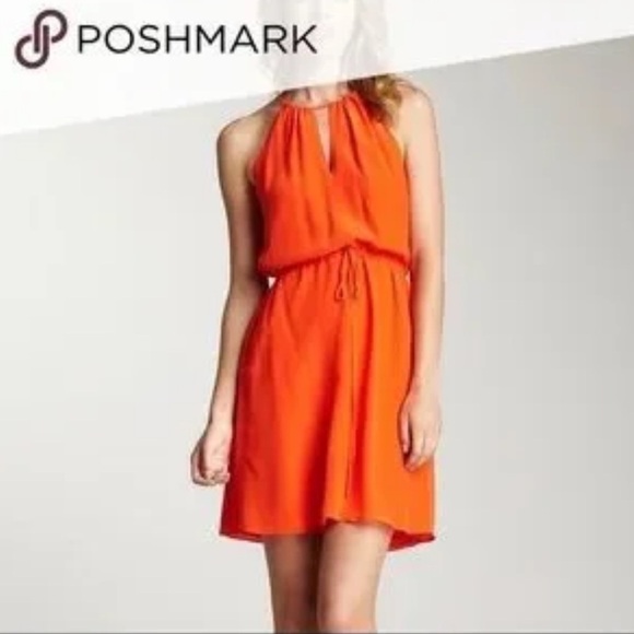Rebecca Taylor Halter Mini Dress Bright Red Orange 2 Strappy Keyhole Neckline - Picture 2 of 13